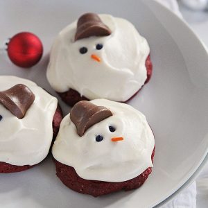 红色天鹅绒和奶油芝士熔炼雪人饼干#cookies #christmas #redvelvet #creamcheese