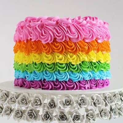 Swirly Rainbow Cake（内部和外面！）#rainbow #cake #birthdaycake