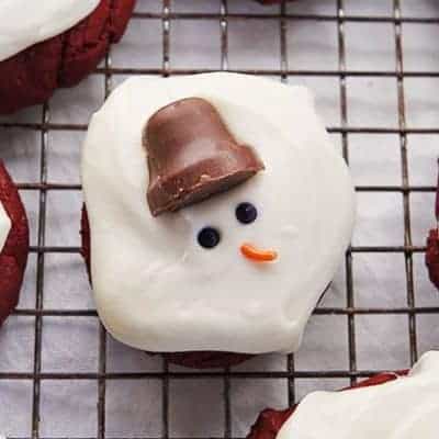 红色天鹅绒和奶油奶酪融化的雪人饼干#cookies自#christmas #redvelvet #creamcheese