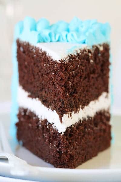 有蓝色褶边的巧克力蛋糕!