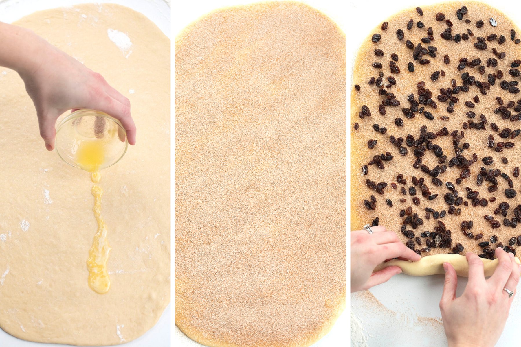 如何制作自制肉桂葡萄干面包 - 添加黄油，肉桂糖，葡萄干